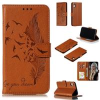 Feather patroon Litchi textuur horizontale Flip lederen draagtas met portemonnee & houder & kaartsleuven voor iPhone XR (bruin) - thumbnail