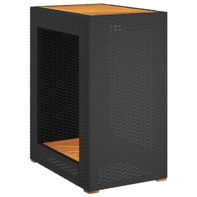 Tuinbijzettafel met houten blad 60x40x75 cm poly rattan zwart - thumbnail