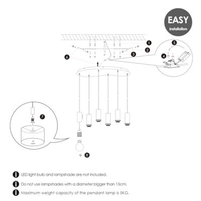 Metaal kroonluchter - Industrie hanglamp - Zwart - Met 6 pcs lampvoeten - Ontworpen voor Eetkamer en Slaapkamer - 60 x 25.8 x 117.5cm - set met E27 Lamphouder - voor Lampenkap met Doorsnede max 15cm - Gloeilamp Niet Inbegrepen - thumbnail