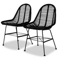 Eetkamerstoelen 2 st natuurlijk rattan zwart - thumbnail