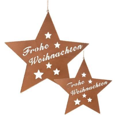 Ngk Hanger ster frohe weihnachten metaal roestkleurig 25 cm set van 2 | 12 stuks Ngk Hanger ster frohe weihnachten metaal roestkleurig 25 cm set van 2 | 12 stuks