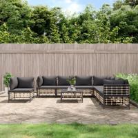 9-delige Loungeset met kussens poly rattan antracietkleurig - thumbnail