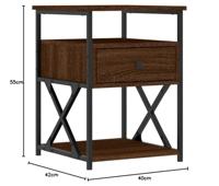 Nachtkastje 40x42x55 cm bewerkt hout bruin eikenkleur - thumbnail