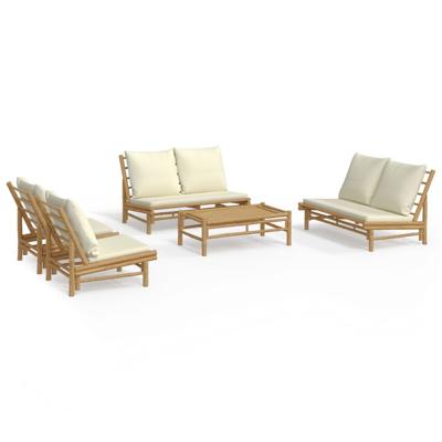 3-delige Loungeset met kussens bamboe crèmewit - thumbnail