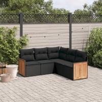 5-delige Loungeset met kussens poly rattan zwart - thumbnail