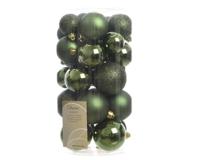 30 Kerstballen plastic glans-mat-glitter assorted Dennen groen KSD - Ksd - thumbnail