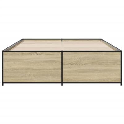 Bedframe bewerkt hout metaal sonoma eikenkleurig 90x190 cm Bedframe bewerkt hout metaal sonoma eikenkleurig 90x190 cm