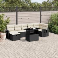 8-delige Loungeset met kussens poly rattan zwart - thumbnail