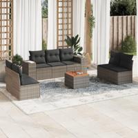 8-delige Loungeset met kussens poly rattan grijs - thumbnail