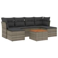 7-delige Loungeset met kussens poly rattan grijs - thumbnail
