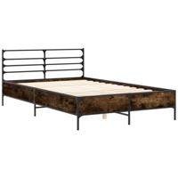 Bedframe bewerkt hout metaal gerookt eikenkleurig 135x190 cm - thumbnail