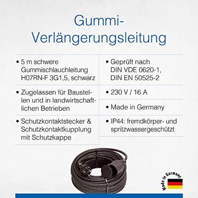 Schwabe Verlengkabel Neopreen H07RN-F 3x1,5 zwart IP44 5m