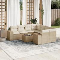 9-delige Loungeset met kussens poly rattan beige - thumbnail