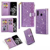 Voor Huawei P30 lite Multi-card Slots Starry Sky Laser Carving Glitter Zipper Horizontale Flip Lederen Case met Holder & Wallet & Lanyard(Paars) - thumbnail