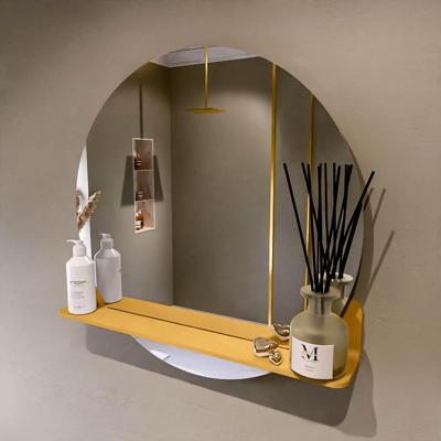 MONDIAZ SPOT spiegel rond 70cm met Spiegelplanchet kleur Ocher.