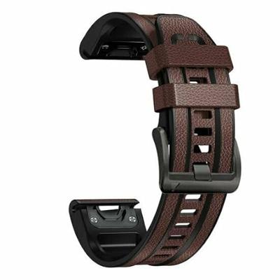 By Qubix - leer + siliconen bandje - Donkerbruin - Compatible met Garmin Descent G2 - Compatible Garmin bandje - Bandbreedte: 22mm