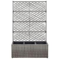 Latwerkplantenbak verhoogd met potten 83x30x130 cm rattan grijs - thumbnail