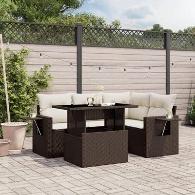 5-delige Loungeset met kussens poly rattan bruin