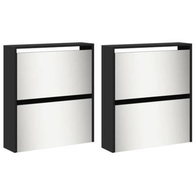 Schoenenkast met spiegel 4-laags 63x17x134 cm zwart Schoenenkast met spiegel 4-laags 63x17x134 cm zwart