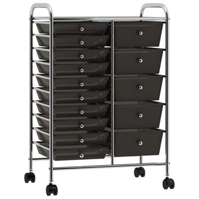 VidaXL Opbergtrolley met 15 lades mobiel xxl kunststof zwart VidaXL Opbergtrolley met 15 lades mobiel xxl kunststof zwart