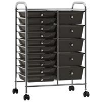 VidaXL Opbergtrolley met 15 lades mobiel xxl kunststof zwart - thumbnail