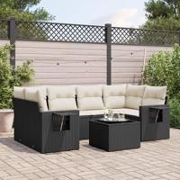 7-delige Loungeset met kussens poly rattan zwart - thumbnail