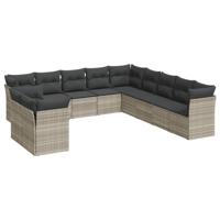 11-delige Loungeset met kussens poly rattan lichtgrijs - thumbnail