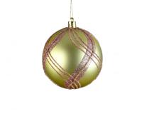 Kerstbal plastic 8 cm pistache / roze mat - thumbnail