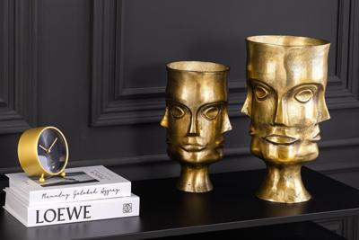 Handgemaakte Set van 2 Vazen FACE 40cm Antiek Messing Metalen Bloempotten - 44872