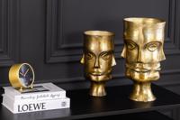 Handgemaakte Set van 2 Vazen FACE 40cm Antiek Messing Metalen Bloempotten - 44872 - thumbnail