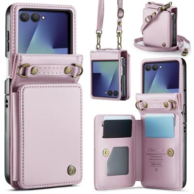 CaseMe Samsung Galaxy Z Flip 7 PU Leren Backcover hoesje met kaarthouder - Lichtroze