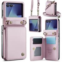 CaseMe Samsung Galaxy Z Flip 7 PU Leren Backcover hoesje met kaarthouder - Lichtroze - thumbnail