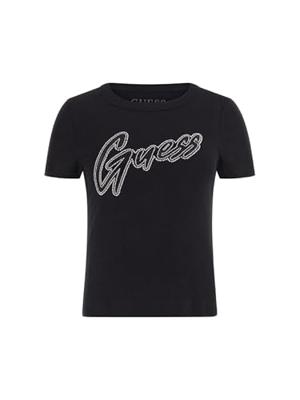 Guess Rib Logo T-Shirt Dames Zwart - Maat XS - Kleur: Zwart | Soccerfanshop