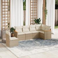 6-delige Loungeset met kussens poly rattan beige - thumbnail
