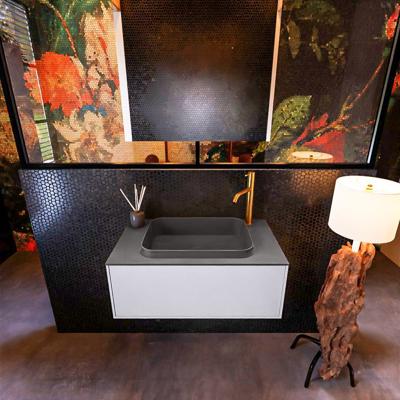 Badkamermeubelset Mondiaz Erin 80 cm met 1 Lade met RIDGE Wastafel Midden Dark grey met 1 kraangat Greeploos Mat Cale Badkamermeubelset Mondiaz Erin 80 cm met 1 Lade met RIDGE Wastafel Midden Dark grey met 1 kraangat Greeploos Mat Cale