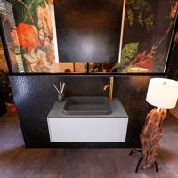 Badkamermeubelset Mondiaz Erin 80 cm met 1 Lade met RIDGE Wastafel Midden Dark grey met 1 kraangat Greeploos Mat Cale - thumbnail