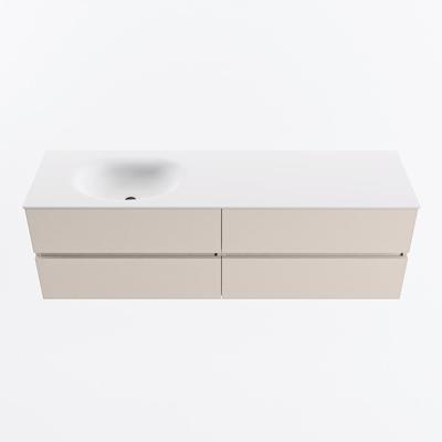 MONDIAZ VICA 160cm badmeubel onderkast Linen 4 lades. Wastafel MOON links 1 kraangat, kleur Talc.