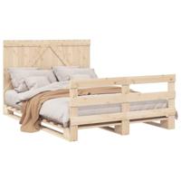Bedframe met hoofdbord massief grenenhout wit 140x200 cm - thumbnail