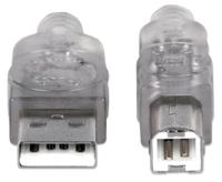 Manhattan 340458 USB-kabel USB 2.0 USB-A stekker, USB-B stekker 3.00 m Zilver - thumbnail