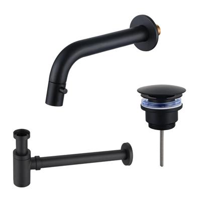 Fortifura Calvi Fonteinkraanset - inbouw - uitloop 18cm - inkortbaar - sifon - always open plug - mat zwart SW1108828/SW696215/SW696205