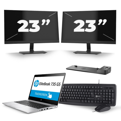 HP EliteBook 735 G5 - AMD Ryzen 5 PRO 2500U - 13 inch - 8GB RAM - 256GB SSD - Windows 10 + 2x 23 inch Monitor