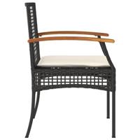 Tuinstoelen 2 st met kussens poly rattan en acaciahout zwart - thumbnail