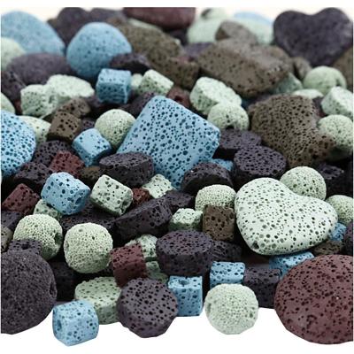 Creativ Company Lava kralen, afm 6-37 mm, gatgrootte 1+2 mm, inhoud kan variëren , ca. 890 stuk, diverse kleuren, 20 slagen/ 1 doos