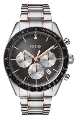 Hugo Boss Trophy chronograaf armbandhorloge, 44 mm in zilver/grijs/Rosegoud