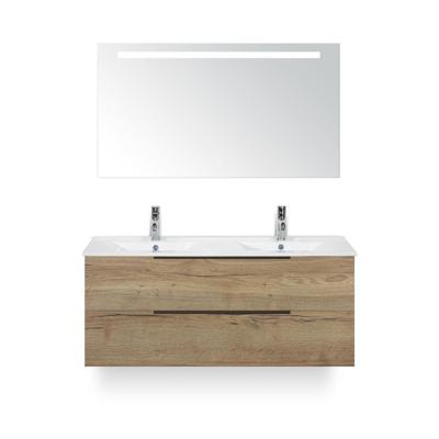 Seville Badmeubelset 120 cm - 2 laden Natuur Eik Edge - Wastafel Enjoy Dubbel - met Sence Spiegel