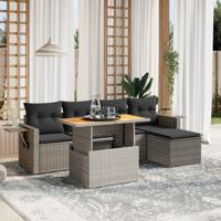 6-delige Loungeset met kussens poly rattan grijs - thumbnail