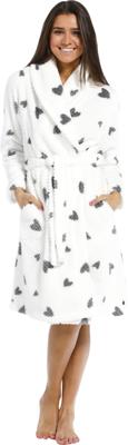 Witte fleece damesbadjas hartjes - Rebelle-XXL (52-54)