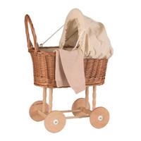 Rieten poppenwagen met stoffen kap - Ecru - thumbnail
