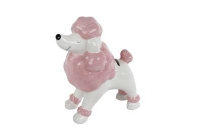 Spaarpot Poedel zacht roze aardew 16,5x9x18cm