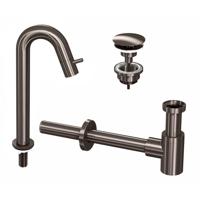 INK 5A Fonteinkraanset - staande Fonteinkraan - hoog gebogen - always open - plug en designSifon - Metal black 9902484 - thumbnail